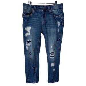 Miss Me Jeans Womens Boyfriend Ankle Distressed Embroidered Denim Size 30